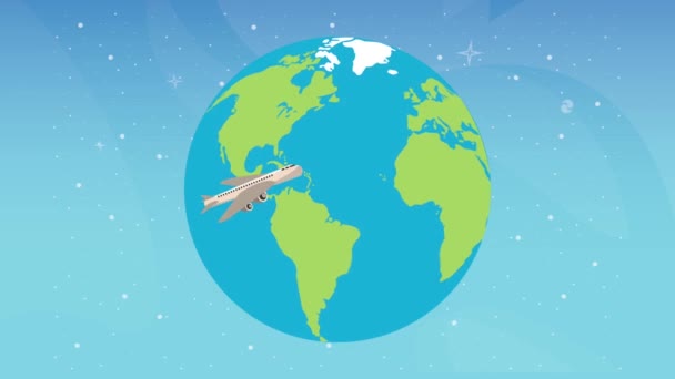Planeta Pământ cu animație de călătorie cu avionul — Videoclip de stoc