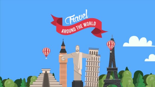 Cestování po památkách světa s nápisy v terénu — Stock video