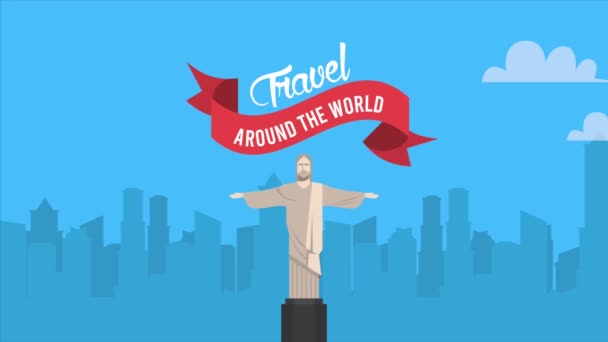 Viajar em monumentos do mundo com cena lettering — Vídeo de Stock