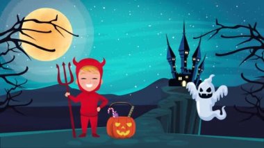 Küçük şeytan ve hayaletle Cadılar Bayramı animasyonu sahnen kutlu olsun.