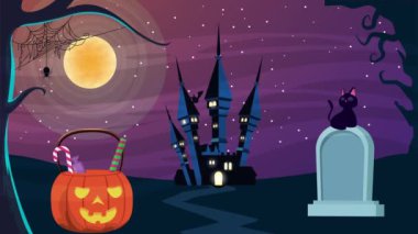 Şato ve balkabağıyla Cadılar Bayramı animasyonu sahnen kutlu olsun.