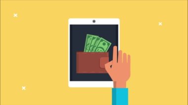 Cüzdanı ve doları olan akıllı telefon aygıtı.