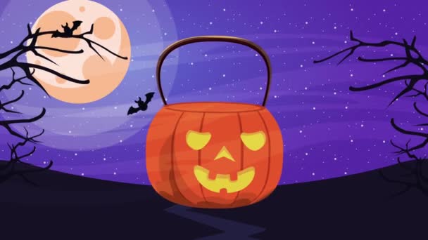Feliz halloween animada escena con calabaza en la noche — Vídeo de stock
