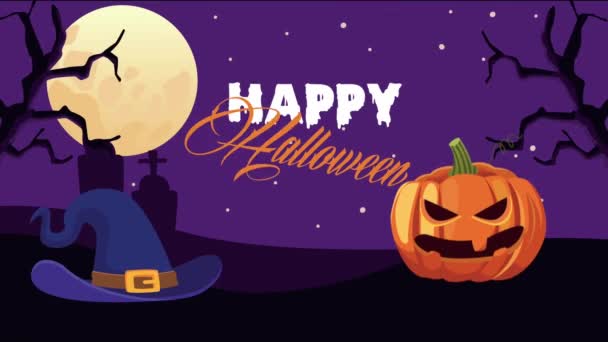 Felice Halloween scena animata con zucca e cappello da strega — Video Stock