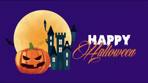 Heureux Halloween scène animée avec château et citrouille — Video
