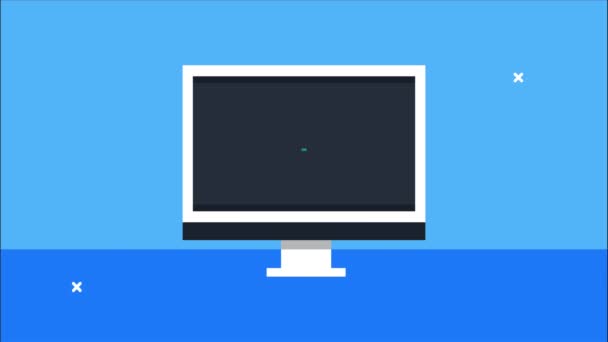 Desktop apparaat met munt en boodschappentas e-commerce technologie — Stockvideo