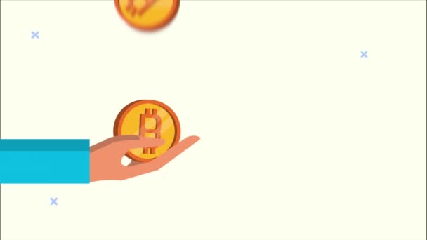 Mão de levantamento bitcoin animação blockchain — Vídeo de Stock