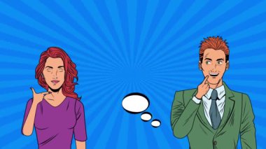 Konuşma baloncuklu genç çift pop sanat animasyonu