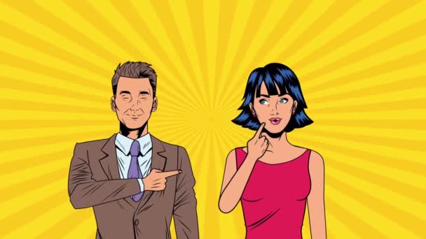 Jeune couple pop art style animation — Video