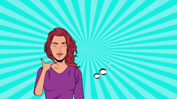 молодая сексуальная женщина с речевым пузырем поп-арт стиль анимации