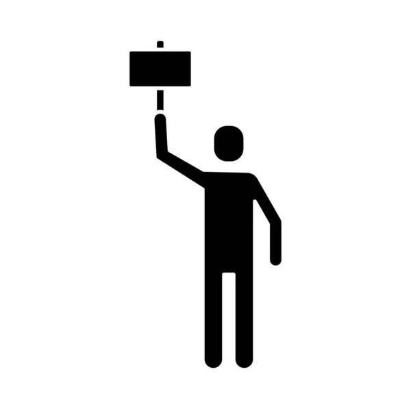 Man protesting with banner silhouette style icon — Stock Vector