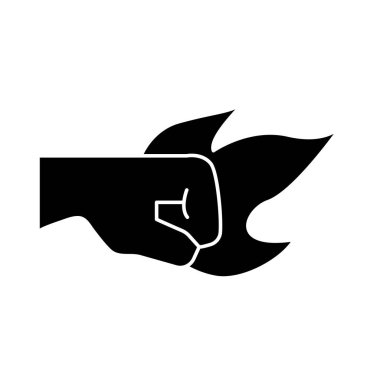 Ateş alevi siluet stili ikon ile insan yumruğunu protesto ediyor