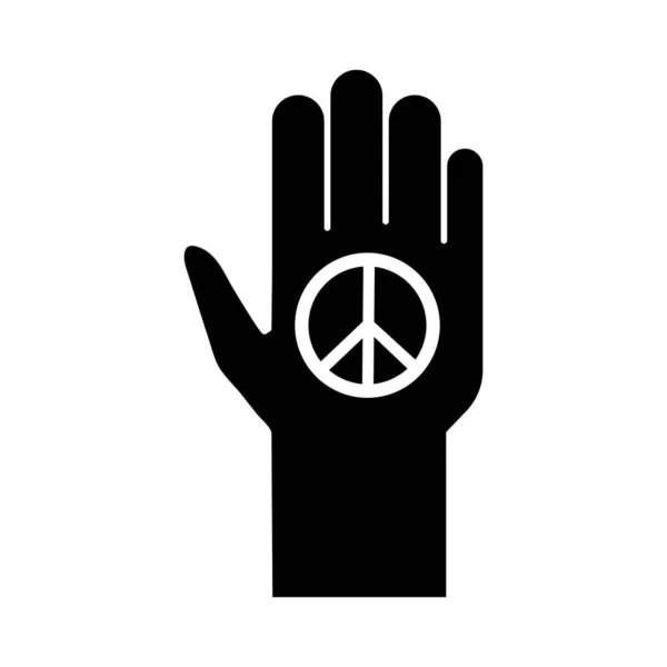 Рука людська зупинка з піктограмою стилю силует миру і любові — стоковий вектор