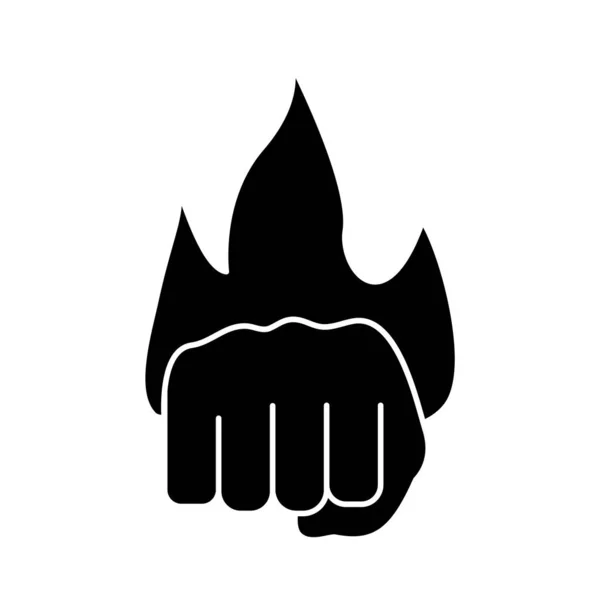 Hand human fist protesting with fire flame silhouette style icon — Stock Vector