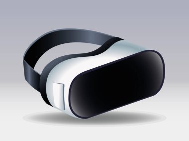 Gri arka planı olan sanal gerçeklik maskesi aksesuarı