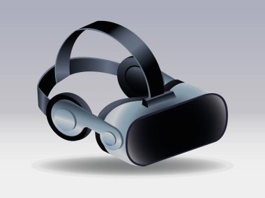 Gri arka planı olan sanal gerçeklik maskesi aksesuarı