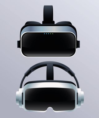 Gri arkaplanı olan iki sanal gerçeklik aksesuarı