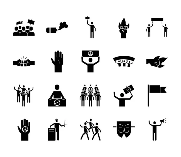 Paquete de veinte iconos de colección conjunto de protesta — Archivo Imágenes Vectoriales
