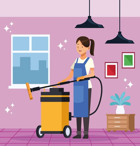 Housekeeping female worker with vacuum cleaner — Stock Vector