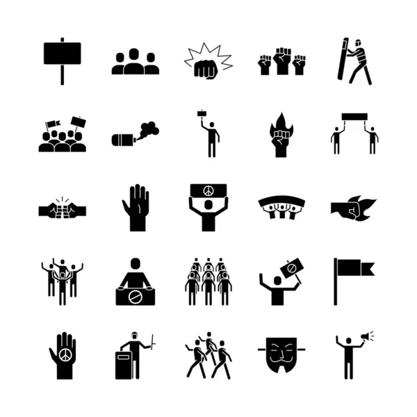 Paquete de veinticinco iconos de colección conjunto de protesta — Archivo Imágenes Vectoriales