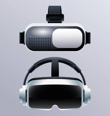 Gri arkaplanı olan iki sanal gerçeklik aksesuarı