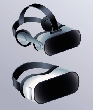 Gri arkaplanı olan iki sanal gerçeklik aksesuarı