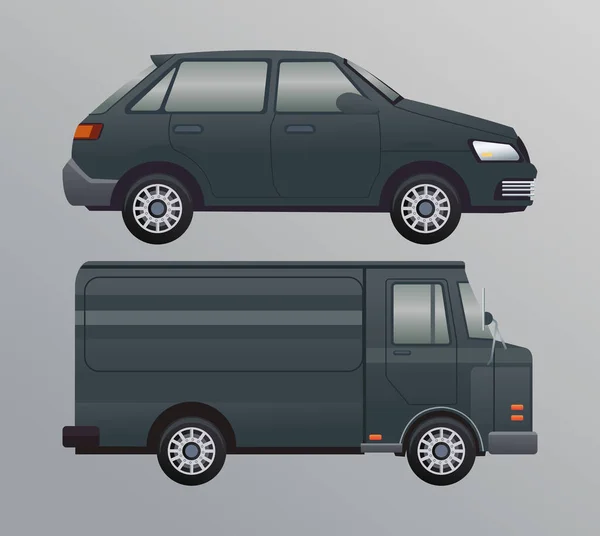 Mockup per il trasporto di furgoni e auto neri — Vettoriale Stock