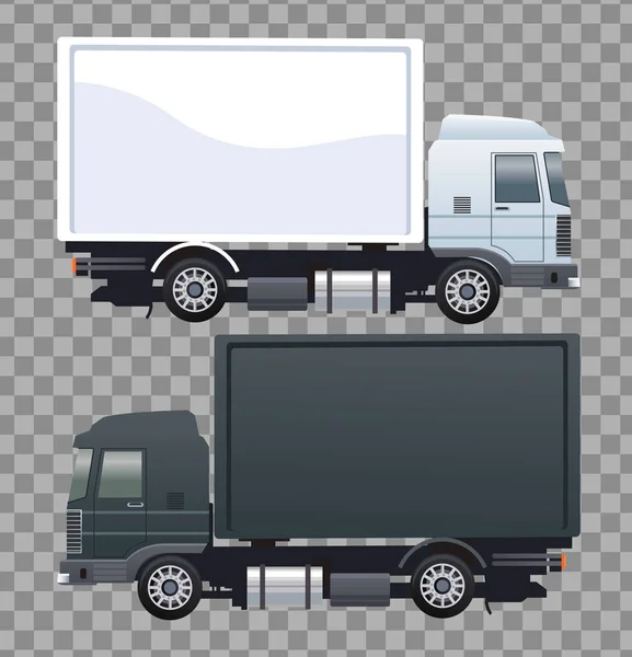Weiße und schwarze Lastwagen Autos Fahrzeuge Attrappe Stil — Stockvektor