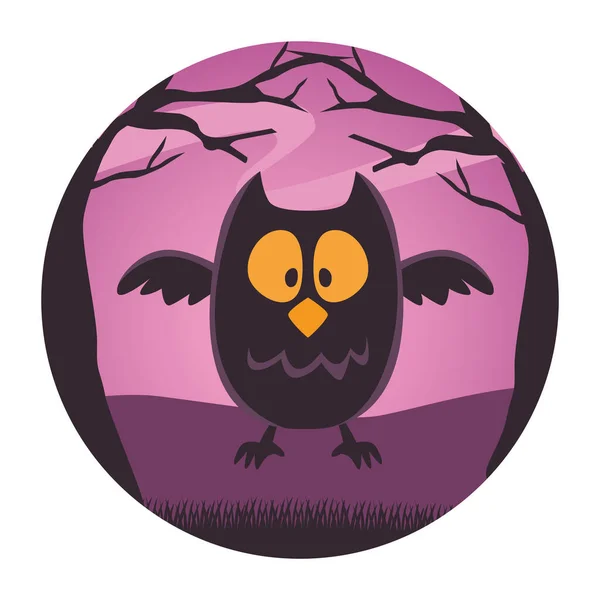 Happy halloween card with owl bird flying — Stock Vector