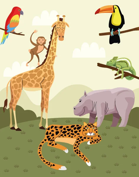 Groupe d'animaux sauvages sur le terrain — Image vectorielle