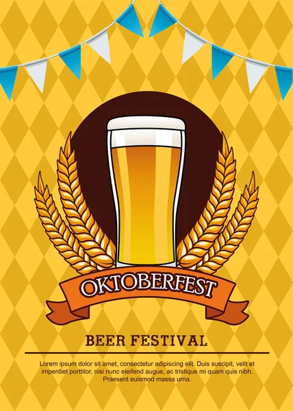 Κάρτα γιορτή oktoberfest με ποτό μπύρα σε ποτήρι — Διανυσματικό Αρχείο