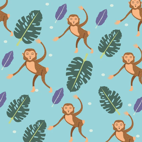 monkeys animals wild with leafs pattern