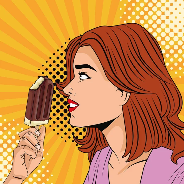 Mujer joven comiendo helado pop estilo de arte — Archivo Imágenes Vectoriales