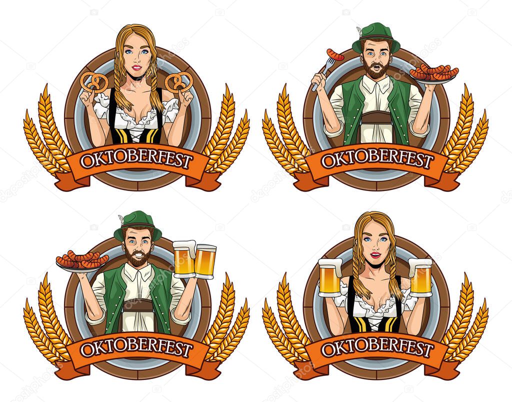 oktoberfest card with german people with food and beers