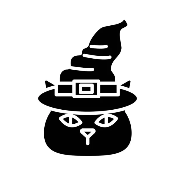 Şapka siluet tarzı ikon vektör tasarımlı Cadılar Bayramı kedisi çizgi filmi — Stok Vektör