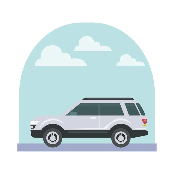 White car at street with clouds vector design — Stock Vector