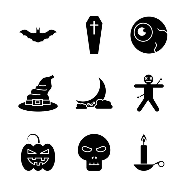 Halloween sziluett stílusú ikon készlet vektor tervezés — Stock Vector