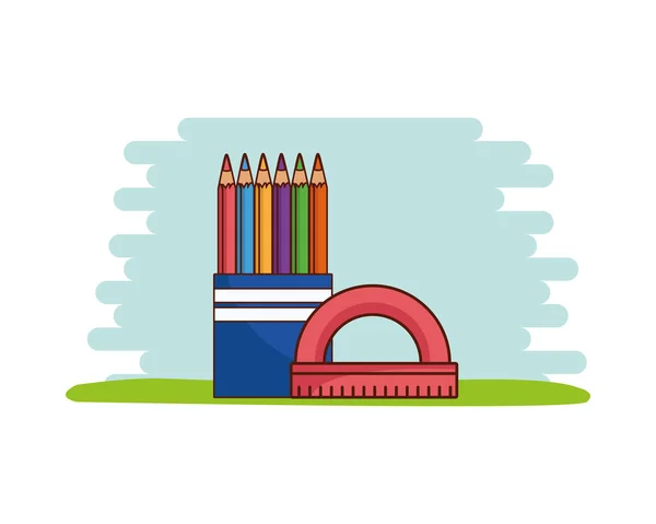 Школьные карандаши и векторный дизайн линейки — стоковый вектор