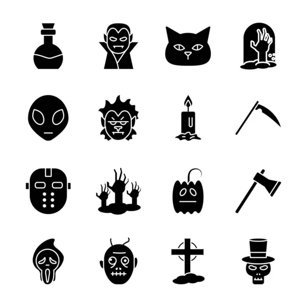 Halloween silueta estilo colección de iconos de diseño de vectores — Vector de stock