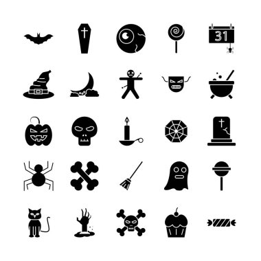 Cadılar Bayramı siluet tarzı sembolleri vektör tasarımını ayarlar