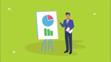 Karton animasyon istatistikleriyle iş adamı