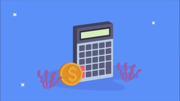 Animacja finansowa z monetą i kalkulatorem — Wideo stockowe