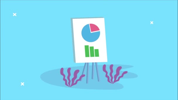 Entrenamiento de cartón con animación de pastel de estadísticas — Vídeo de stock