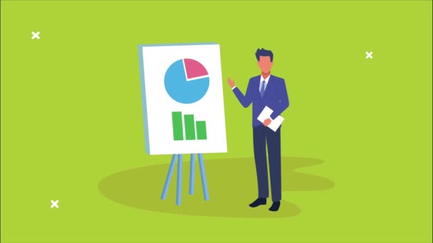 Podnikatel se statistikami v animaci lepenky — Stock video