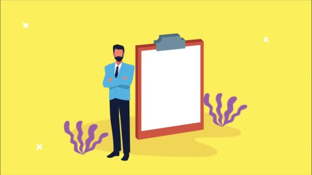 Businessman with checklist documents animation — Stock Video