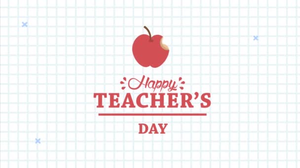 Glückliche Lehrer Tag Animation Schriftzug mit Apfel — Stockvideo