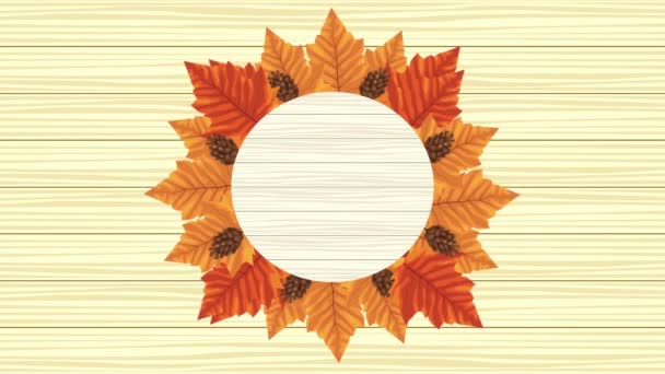 Olá animação outono com folhas armação circular — Vídeo de Stock