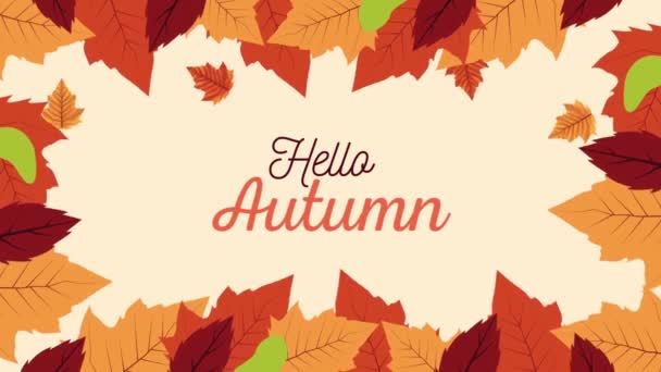 Hello autumn lettering animation with leafs frame — Stock Video