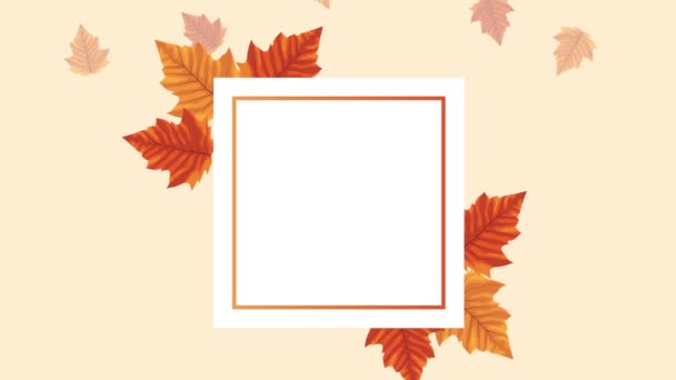 Ciao animazione autunnale con foglie in cornice quadrata — Video Stock