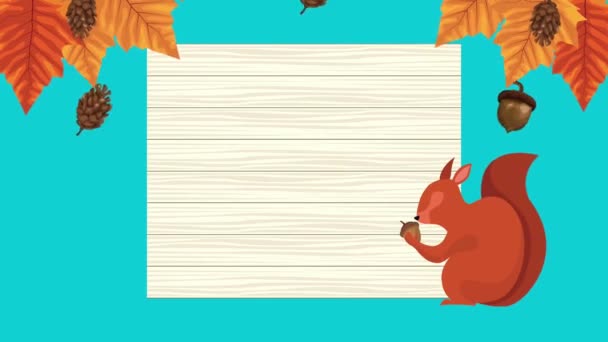 Γεια animation φθινόπωρο με σκίουρος και φύλλα πλαίσιο — Αρχείο Βίντεο